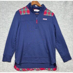 Vineyard Vines Womens S Navy Plaid Pullover Half Zip Sweatshirt Casual